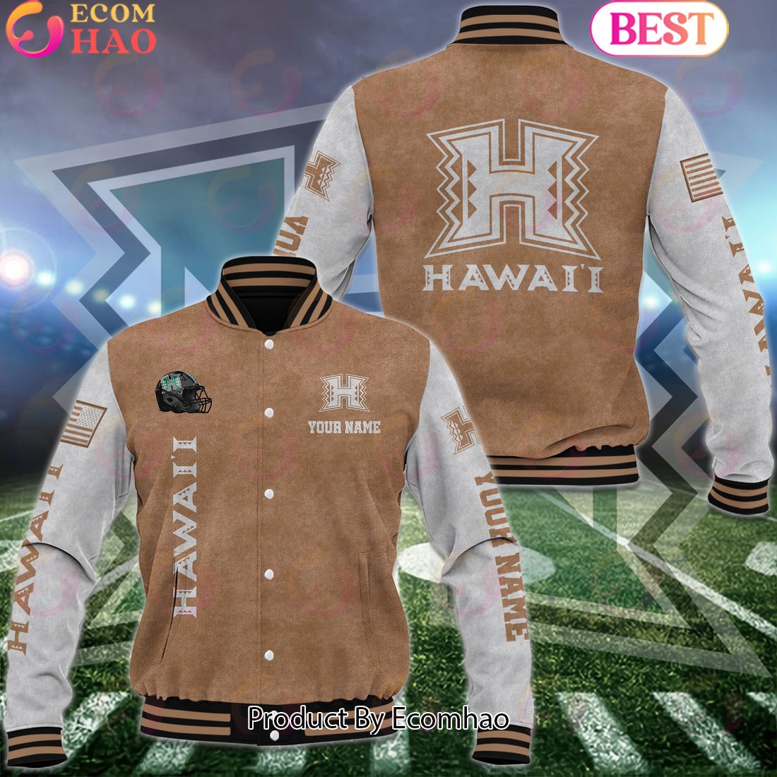 NCAA Hawaii Rainbow Warriors Salute to Service For Veteran Day Color Custom Name Baseball Jacket