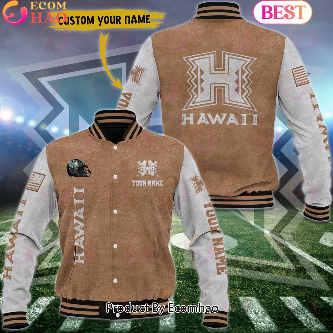 NCAA Hawaii Rainbow Warriors Salute to Service For Veteran Day Color Custom Name Baseball Jacket