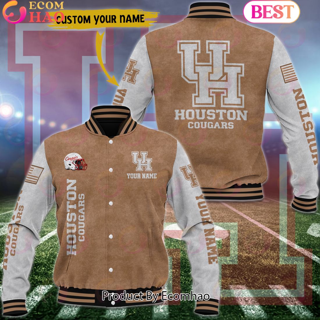 NCAA Houston Cougars Salute to Service For Veteran Day Color Custom Name Baseball Jacket