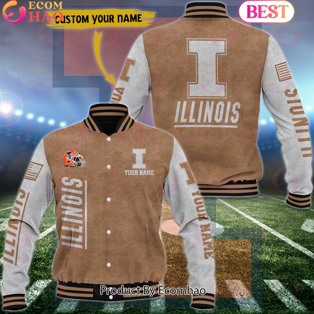 NCAA Illinois Fighting Illini Salute to Service For Veteran Day Color Custom Name Baseball Jacket