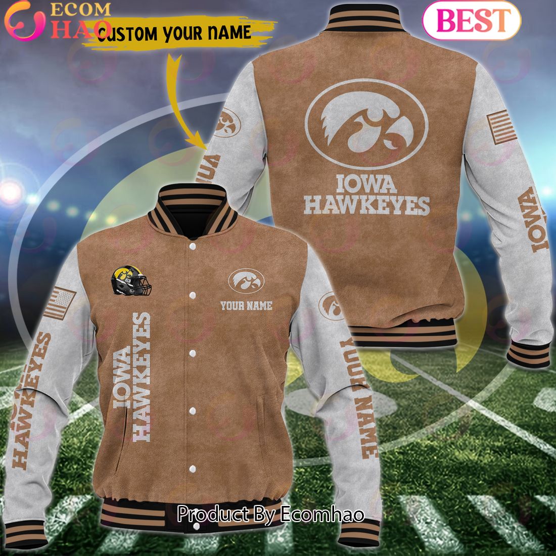 NCAA Iowa Hawkeyes Salute to Service For Veteran Day Color Custom Name Baseball Jacket