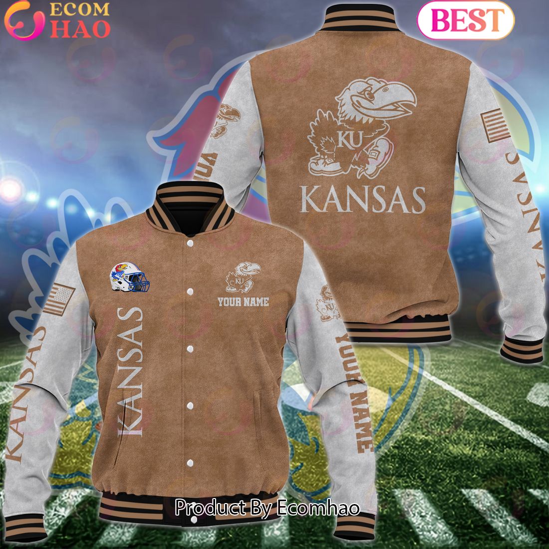 NCAA Kansas Jayhawks Salute to Service For Veteran Day Color Custom Name Baseball Jacket