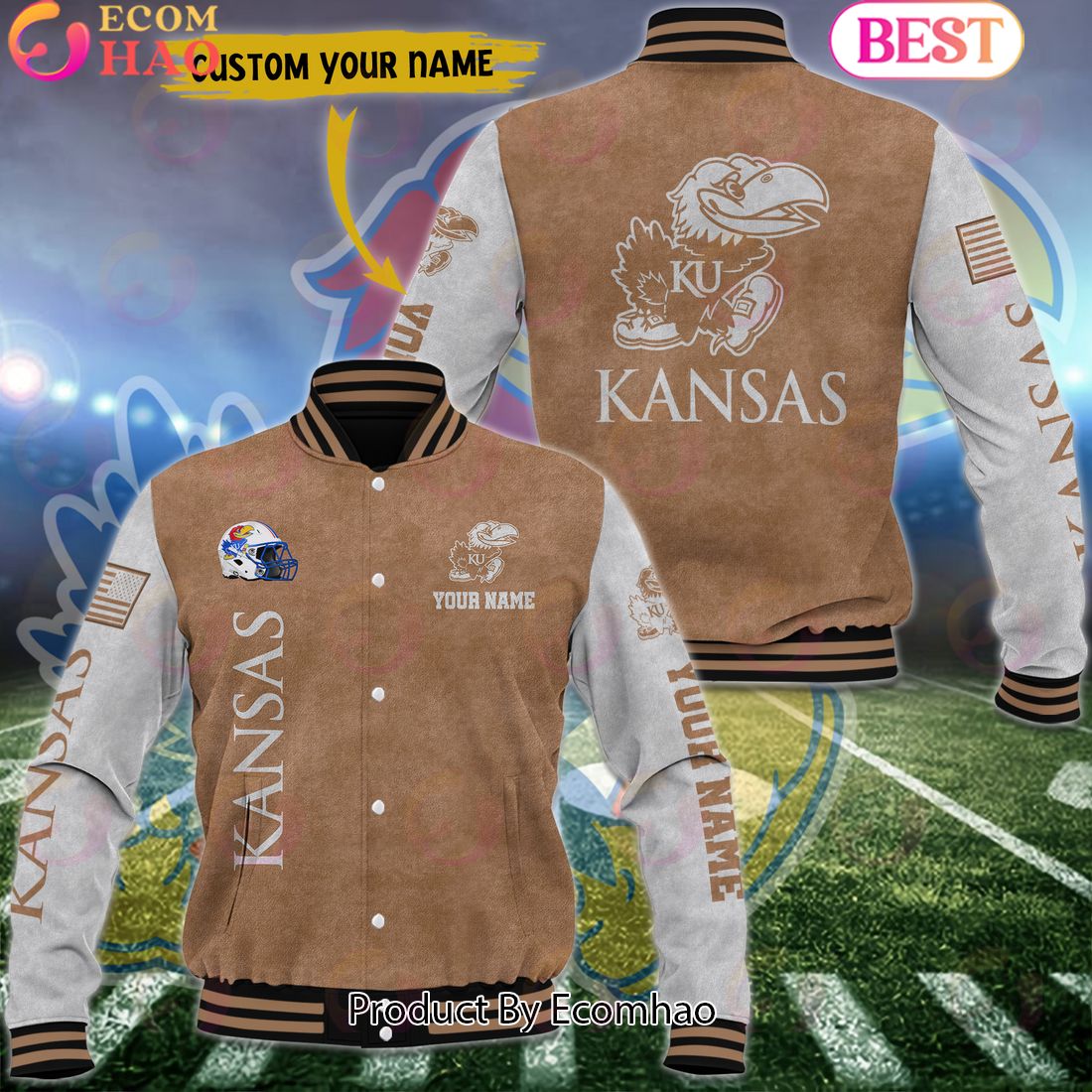 NCAA Kansas Jayhawks Salute to Service For Veteran Day Color Custom Name Baseball Jacket