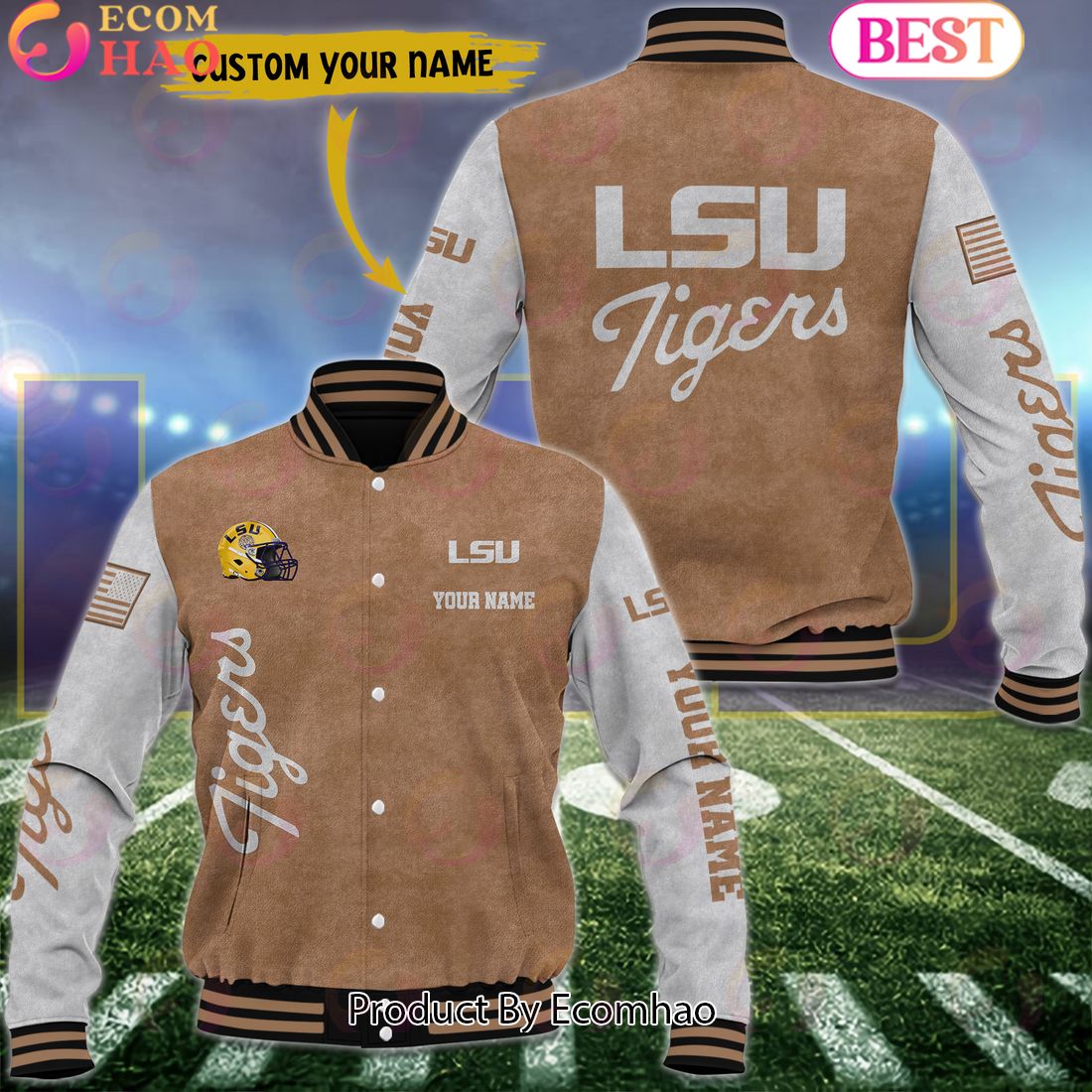 NCAA LSU TIGERS Salute to Service For Veteran Day Color Custom Name Baseball Jacket