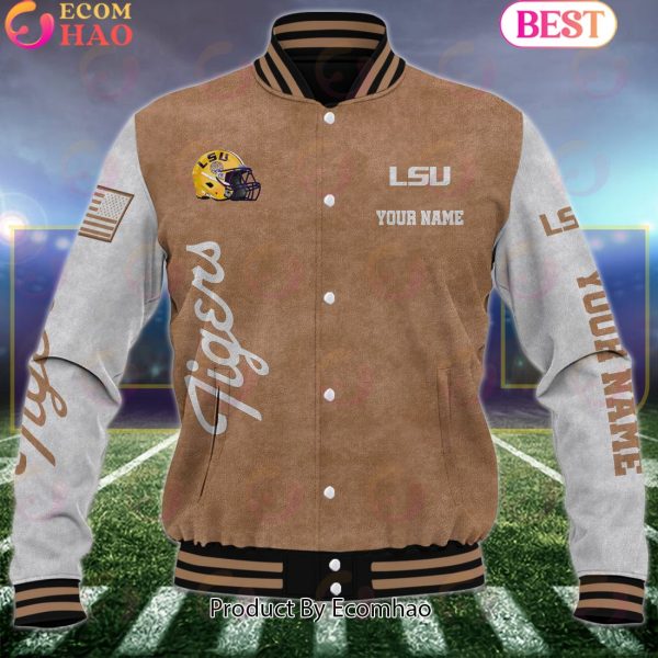 NCAA LSU TIGERS Salute to Service For Veteran Day Color Custom Name Baseball Jacket