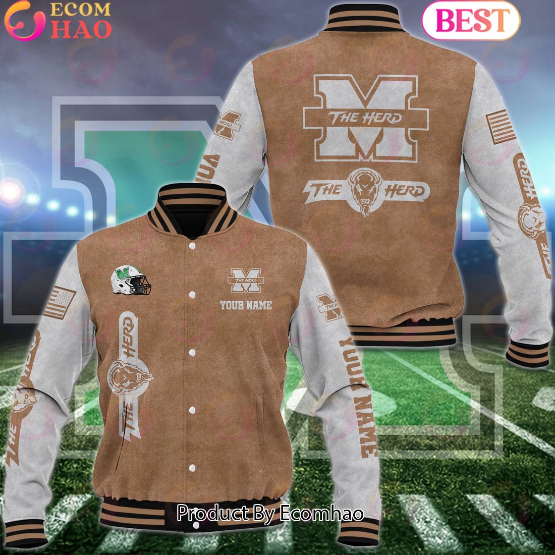 NCAA Marshall Thundering Herd Salute to Service For Veteran Day Color Custom Name Baseball Jacket