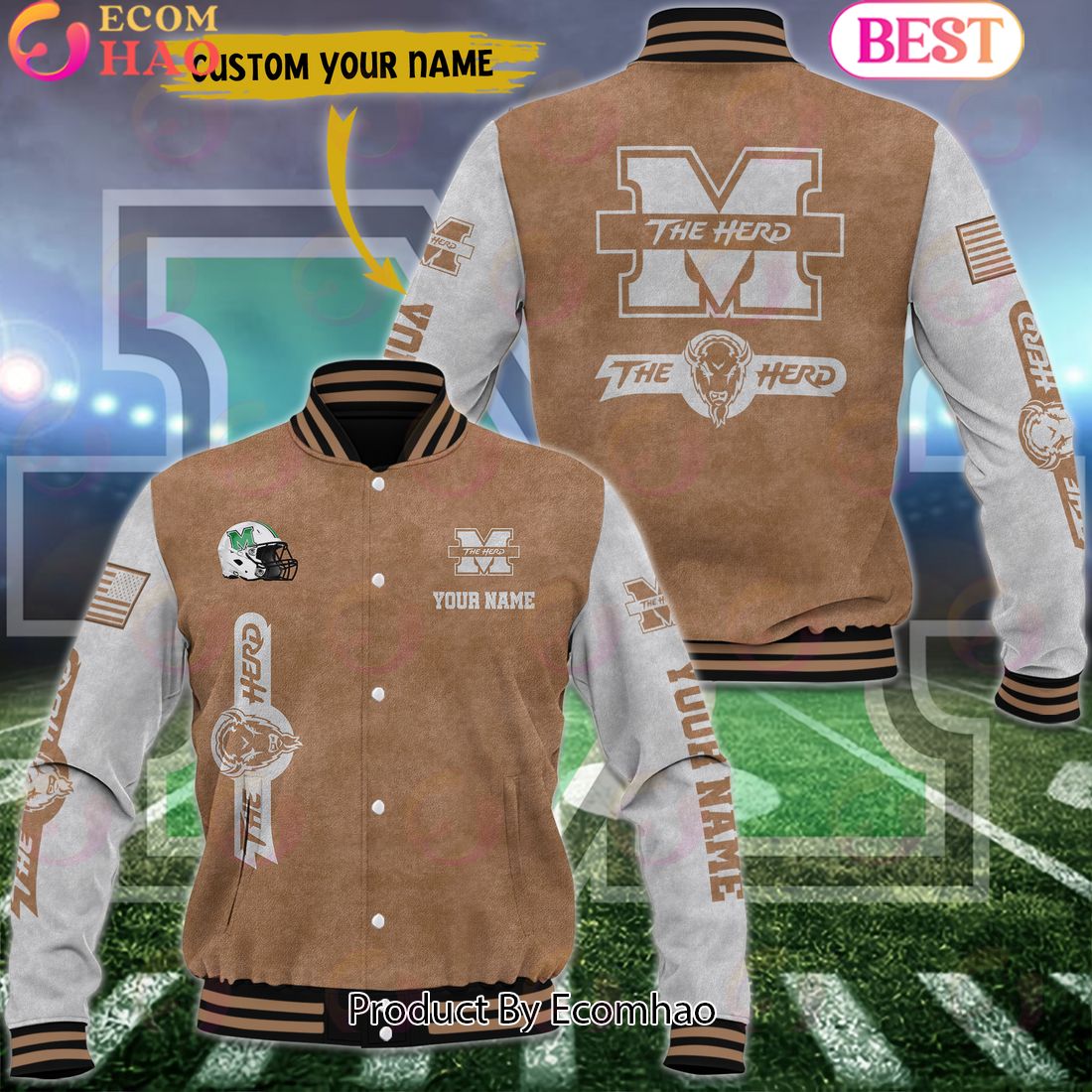 NCAA Marshall Thundering Herd Salute to Service For Veteran Day Color Custom Name Baseball Jacket