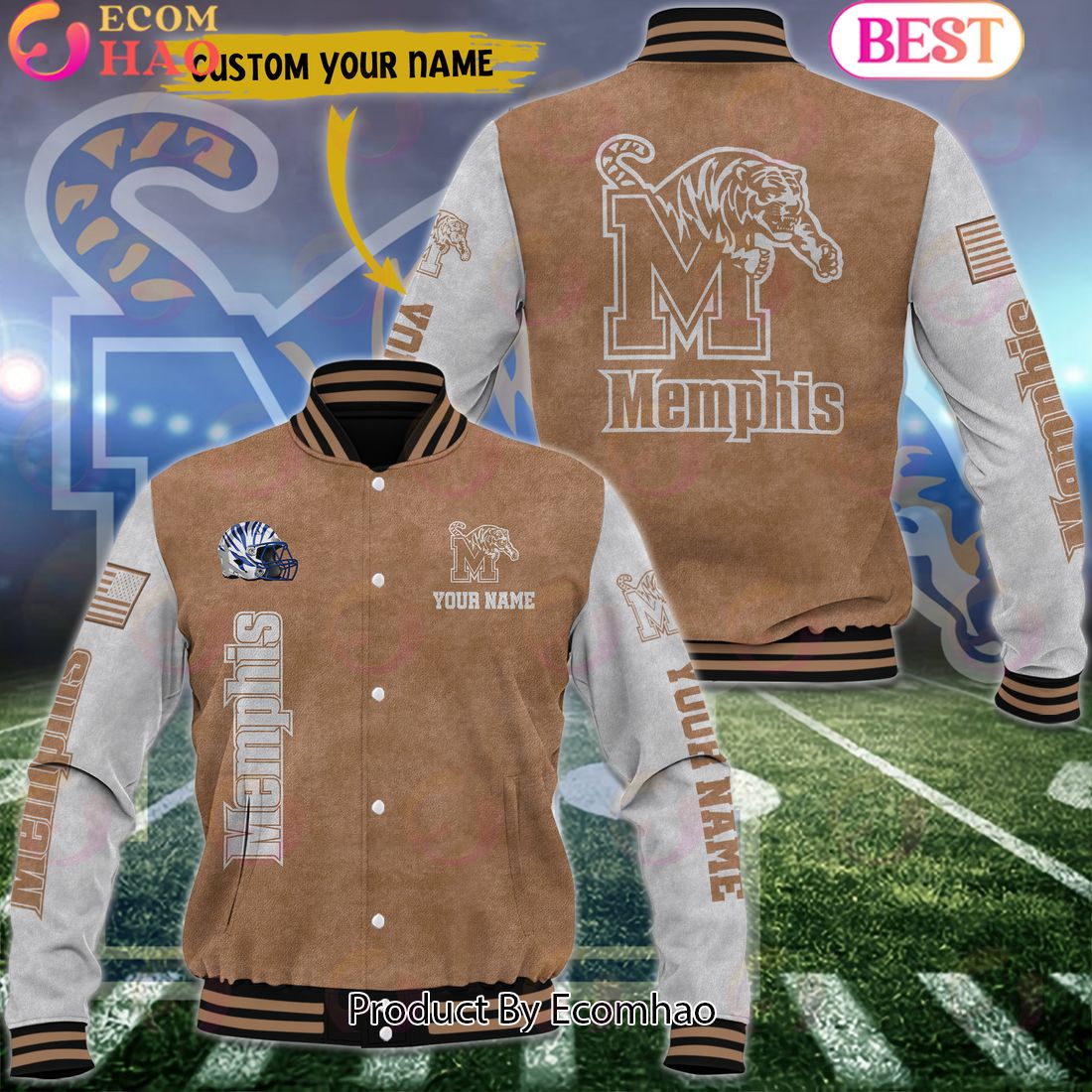 NCAA Memphis Tigers Salute to Service For Veteran Day Color Custom Name Baseball Jacket