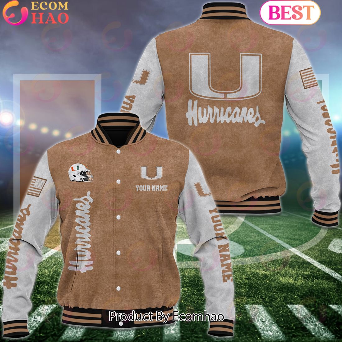 NCAA Miami Hurricanes Salute to Service For Veteran Day Color Custom Name Baseball Jacket