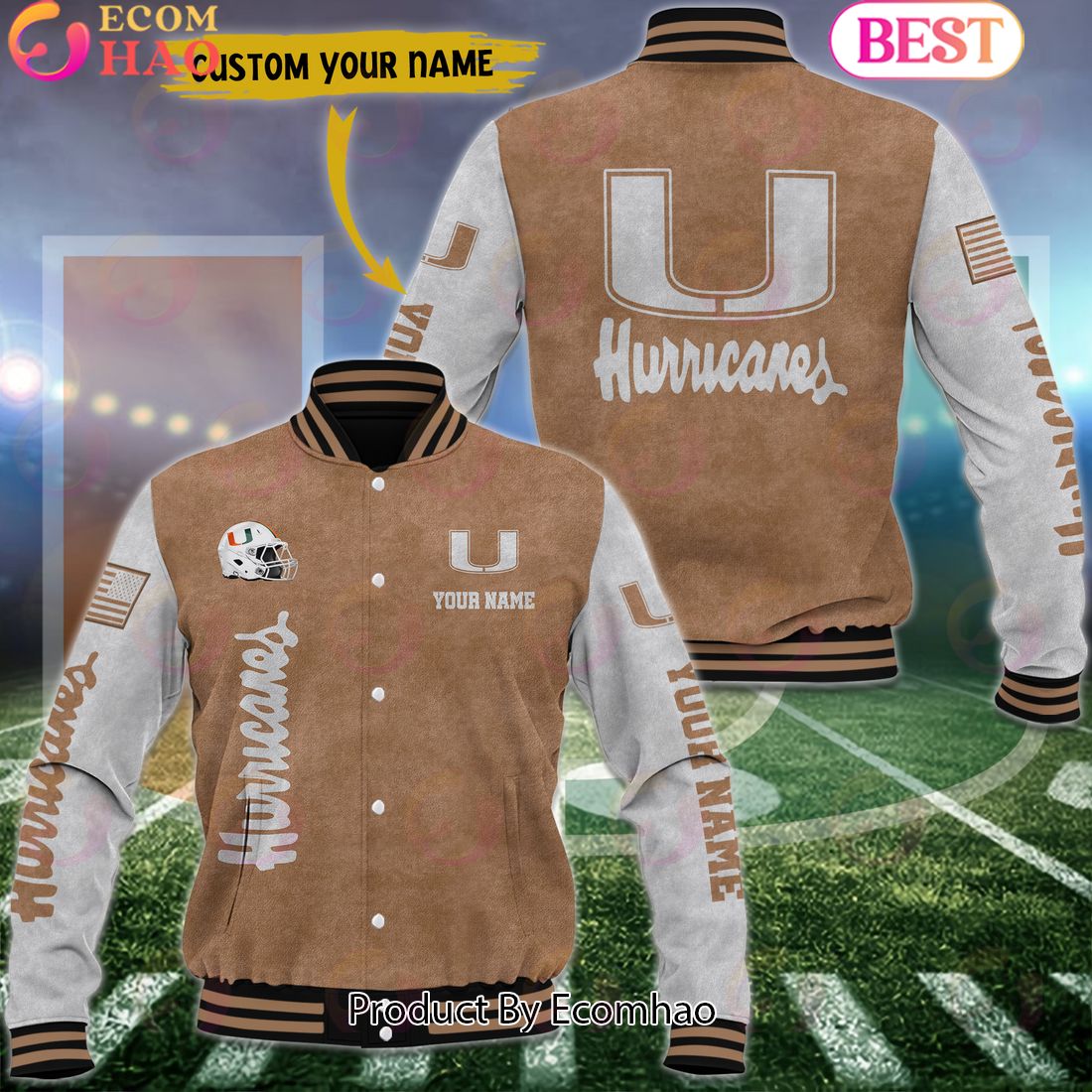 NCAA Miami Hurricanes Salute to Service For Veteran Day Color Custom Name Baseball Jacket