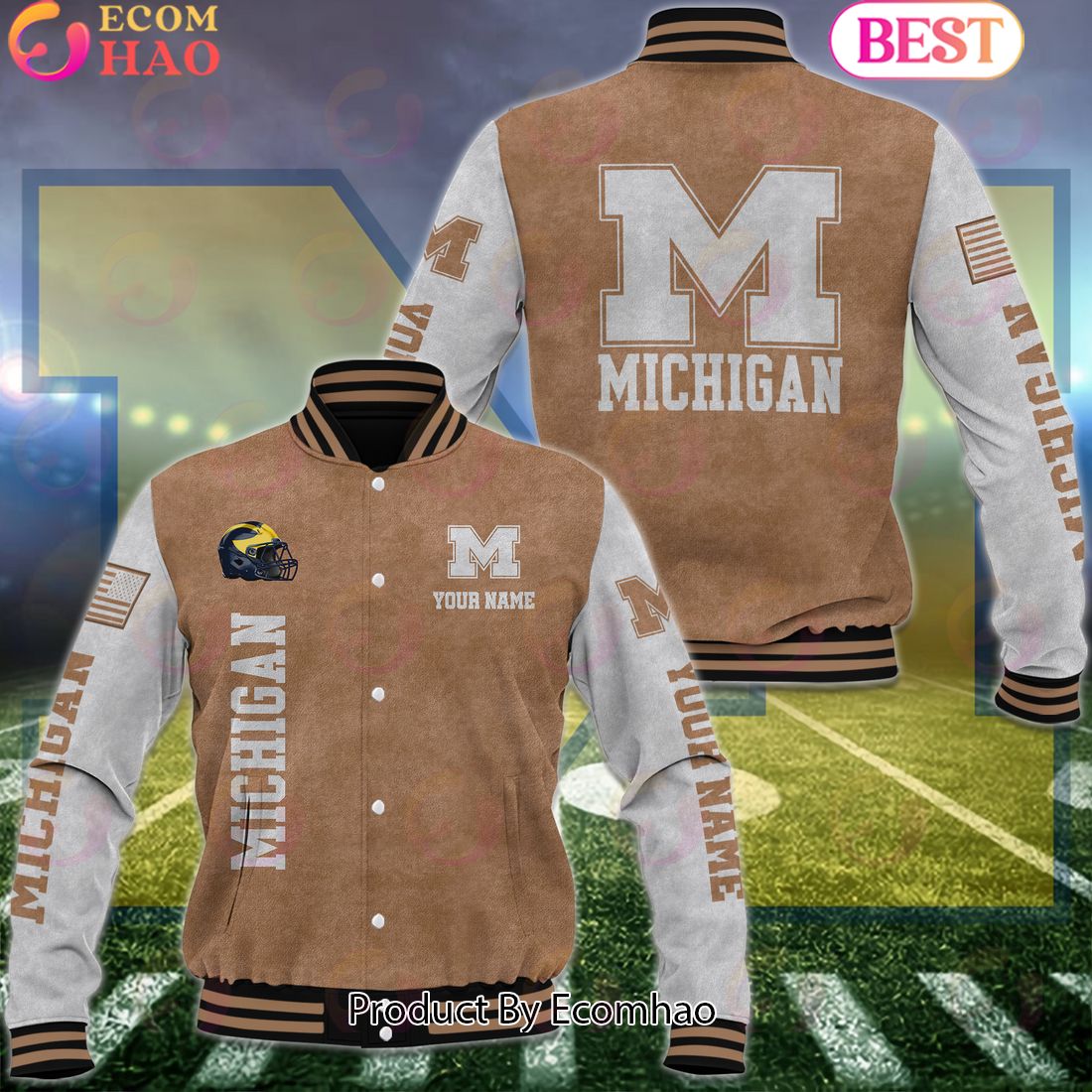 NCAA Michigan Wolverines Salute to Service For Veteran Day Color Custom Name Baseball Jacket