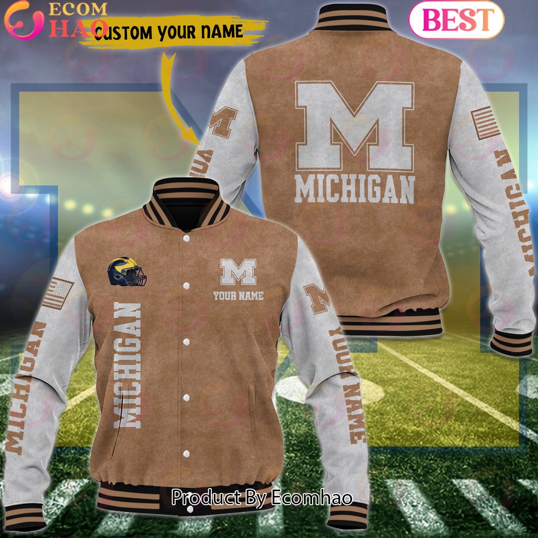 NCAA Michigan Wolverines Salute to Service For Veteran Day Color Custom Name Baseball Jacket