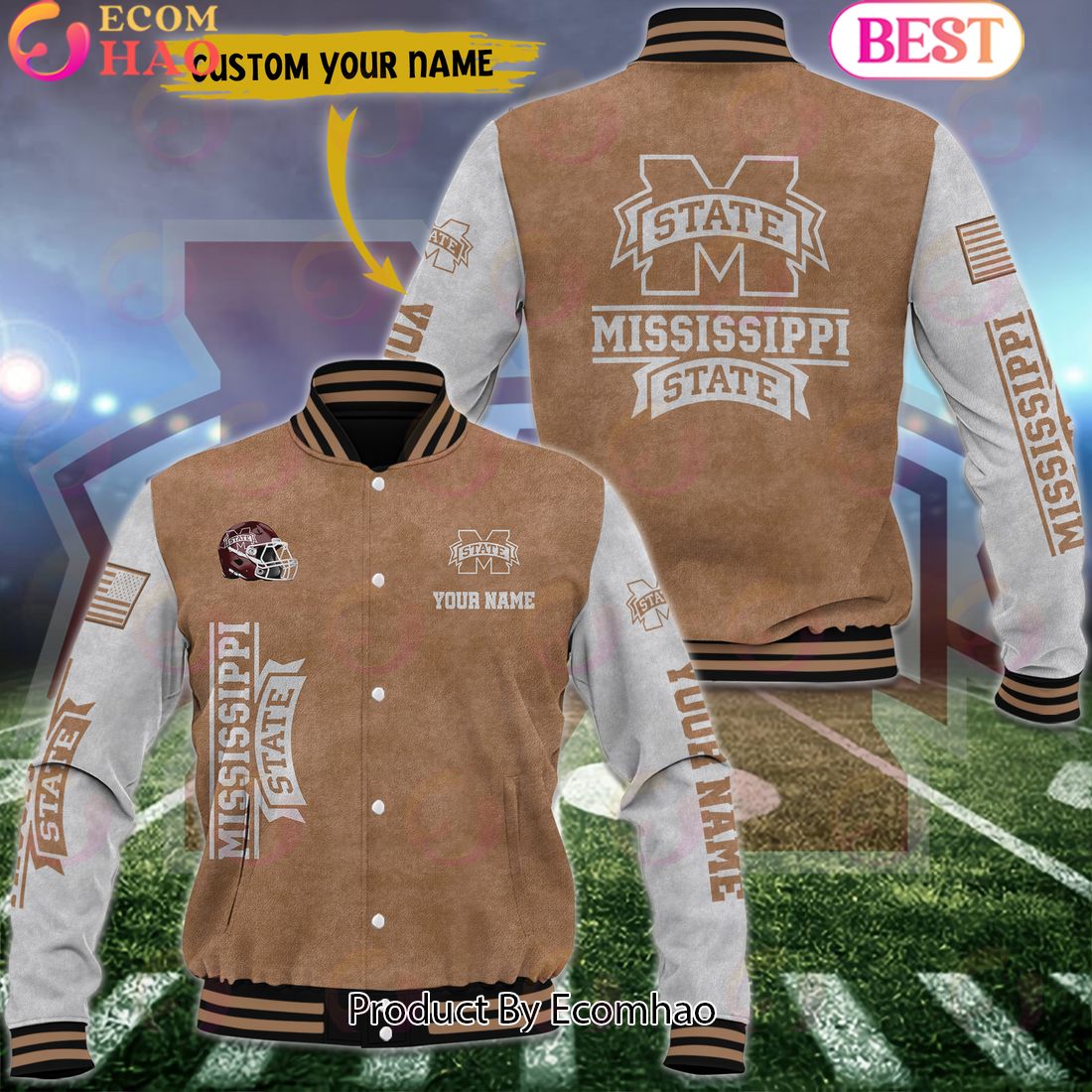 NCAA Mississippi State Bulldogs Salute to Service For Veteran Day Color Custom Name Baseball Jacket