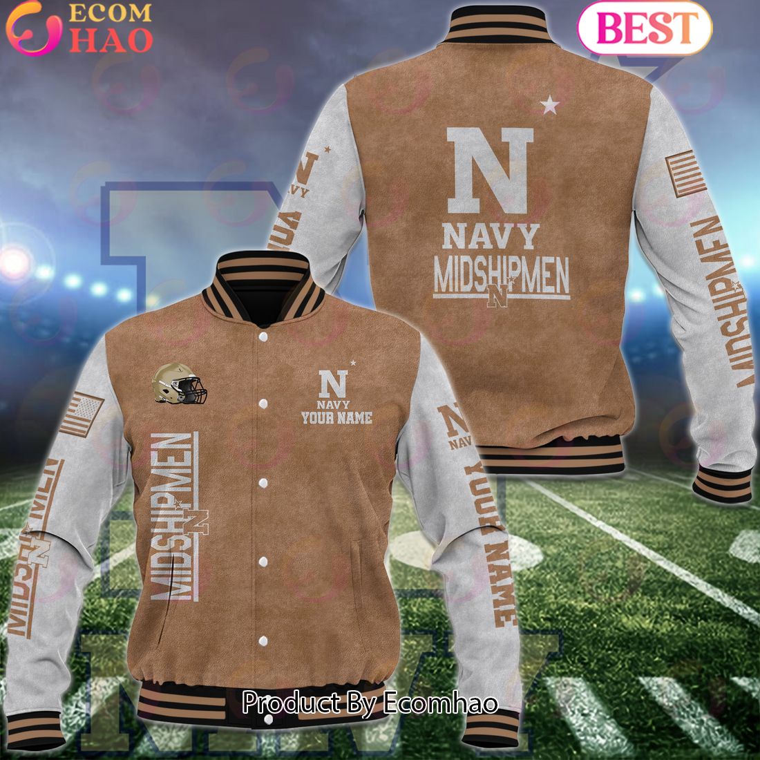 NCAA Navy Midshipmen Salute to Service For Veteran Day Color Custom Name Baseball Jacket