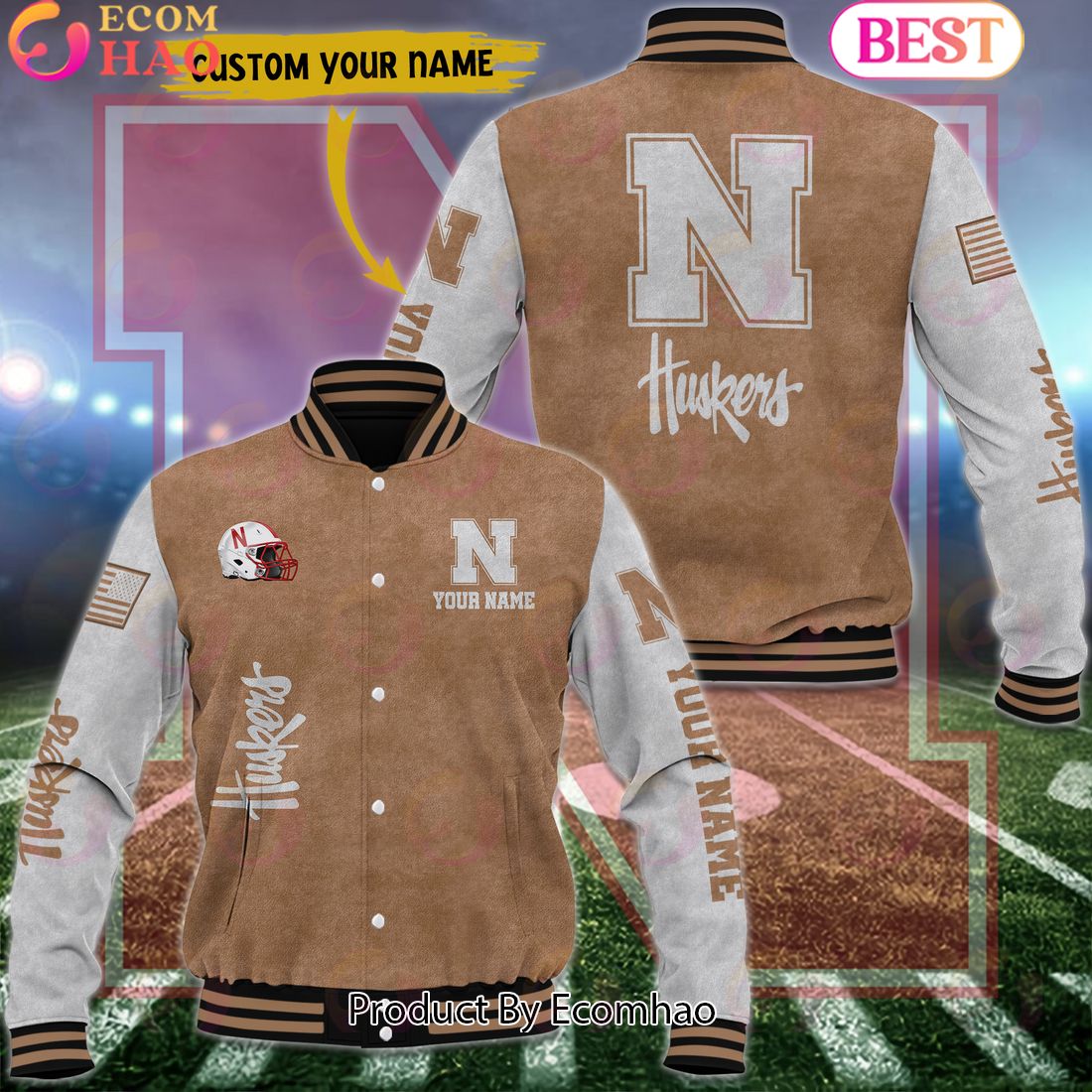 NCAA Nebraska Cornhuskers Salute to Service For Veteran Day Color Custom Name Baseball Jacket