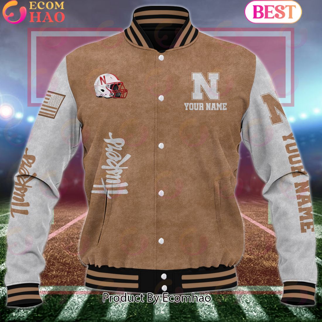 NCAA Nebraska Cornhuskers Salute to Service For Veteran Day Color Custom Name Baseball Jacket