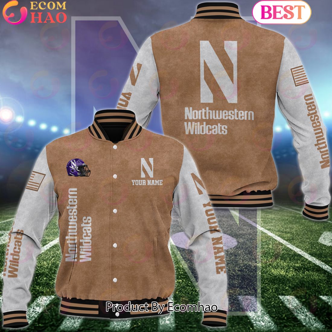 NCAA Northwestern Wildcats Salute to Service For Veteran Day Color Custom Name Baseball Jacket