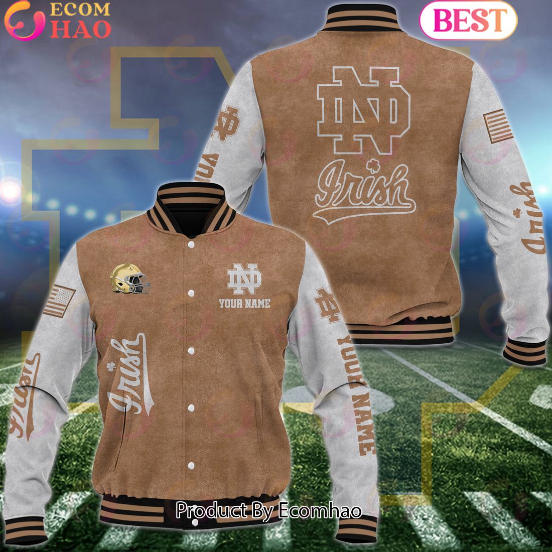 NCAA Notre Dame Fighting Irish Salute to Service For Veteran Day Color Custom Name Baseball Jacket