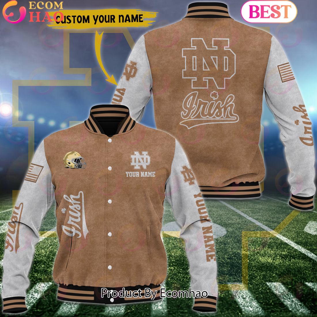 NCAA Notre Dame Fighting Irish Salute to Service For Veteran Day Color Custom Name Baseball Jacket