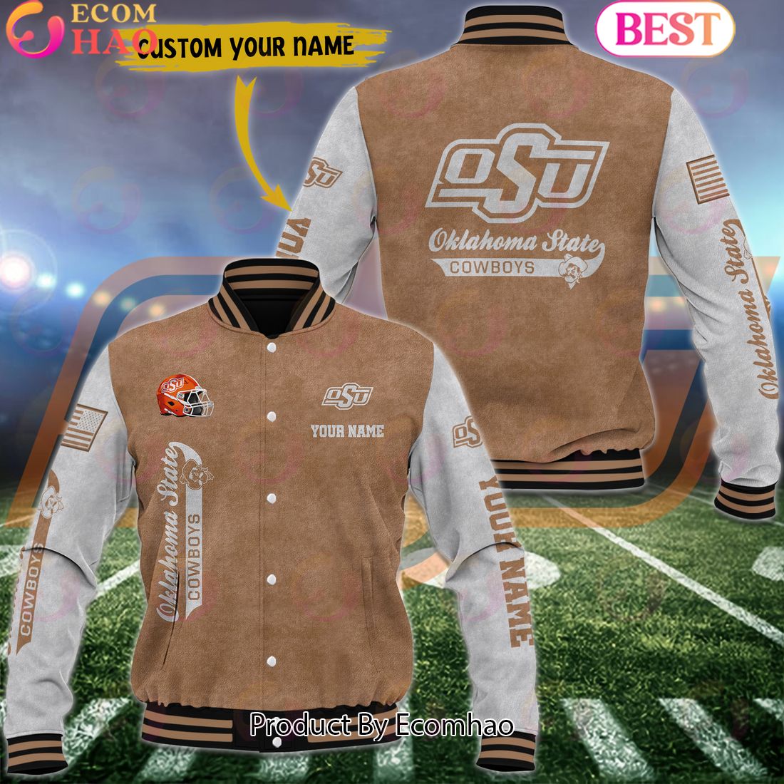 NCAA Oklahoma State Cowboys Salute to Service For Veteran Day Color Custom Name Baseball Jacket