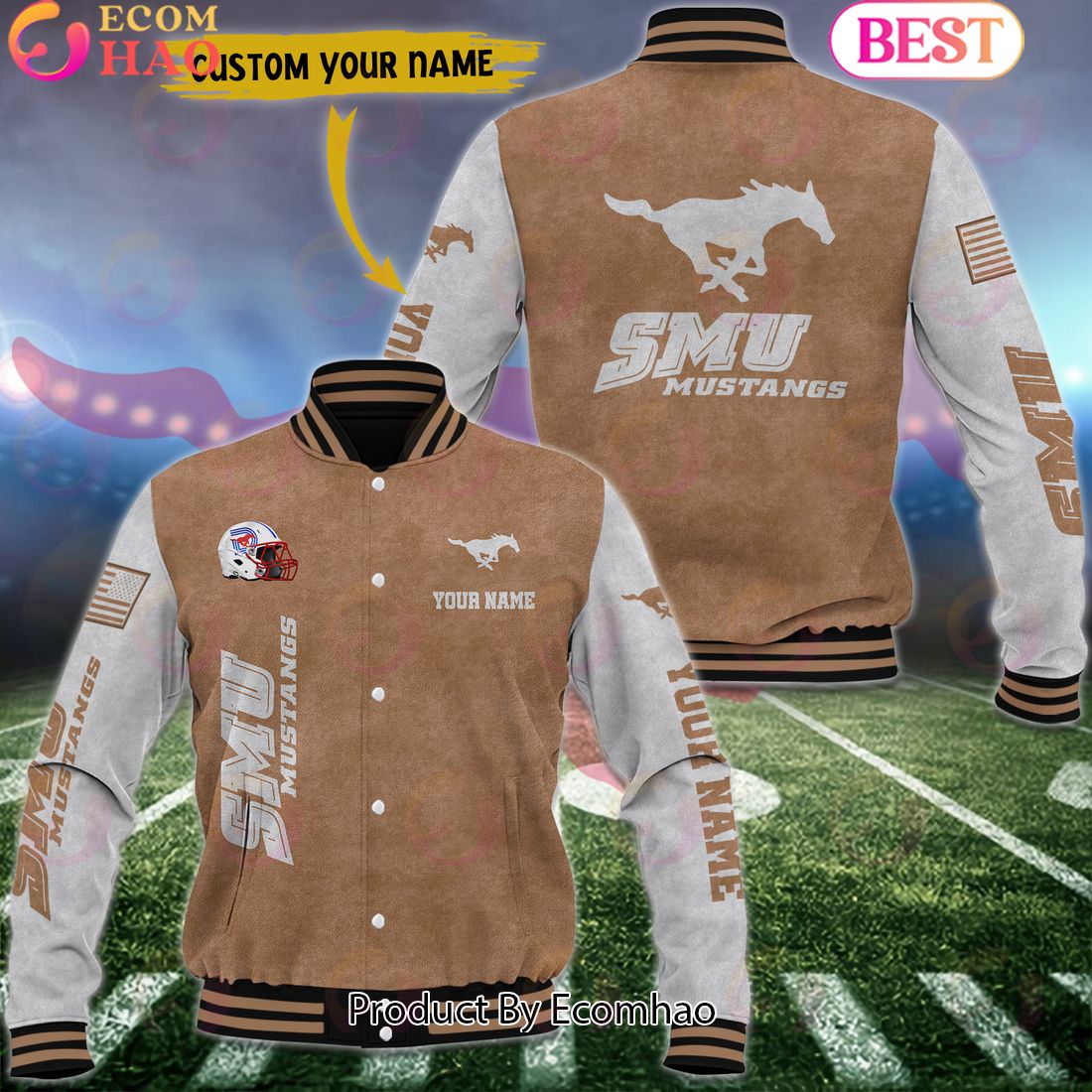 NCAA SMU Mustangs Salute to Service For Veteran Day Color Custom Name Baseball Jacket