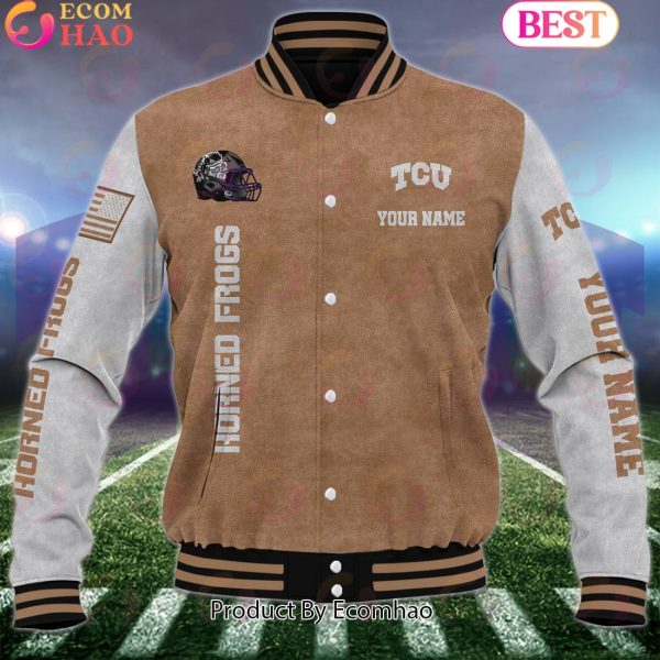NCAA TCU Horned Frogs Salute to Service For Veteran Day Color Custom Name Baseball Jacket
