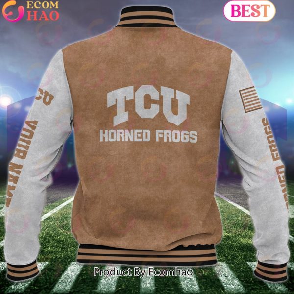NCAA TCU Horned Frogs Salute to Service For Veteran Day Color Custom Name Baseball Jacket