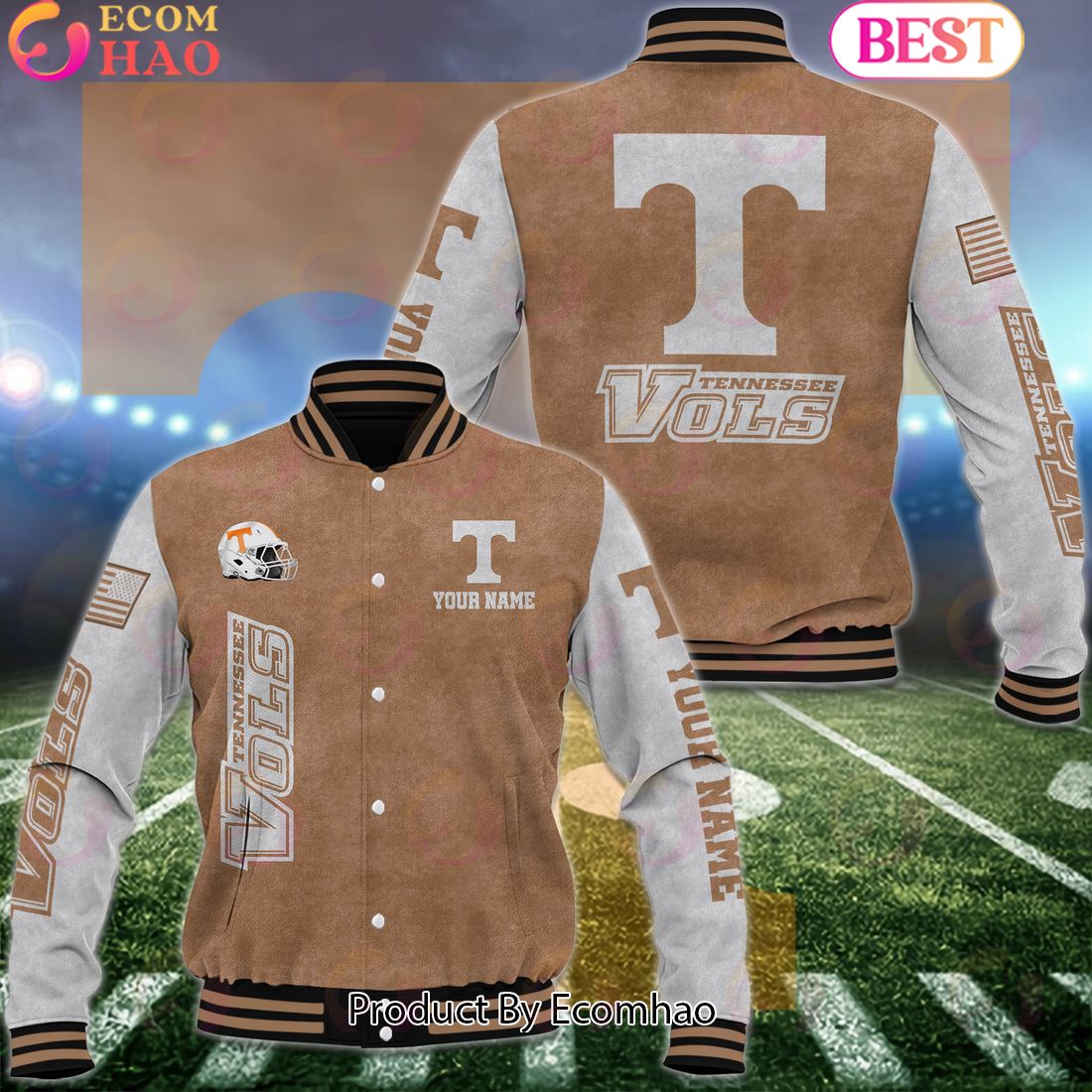 NCAA Tennessee Volunteers Salute to Service For Veteran Day Color Custom Name Baseball Jacket