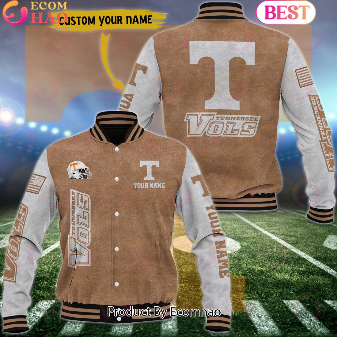 NCAA Tennessee Volunteers Salute to Service For Veteran Day Color Custom Name Baseball Jacket