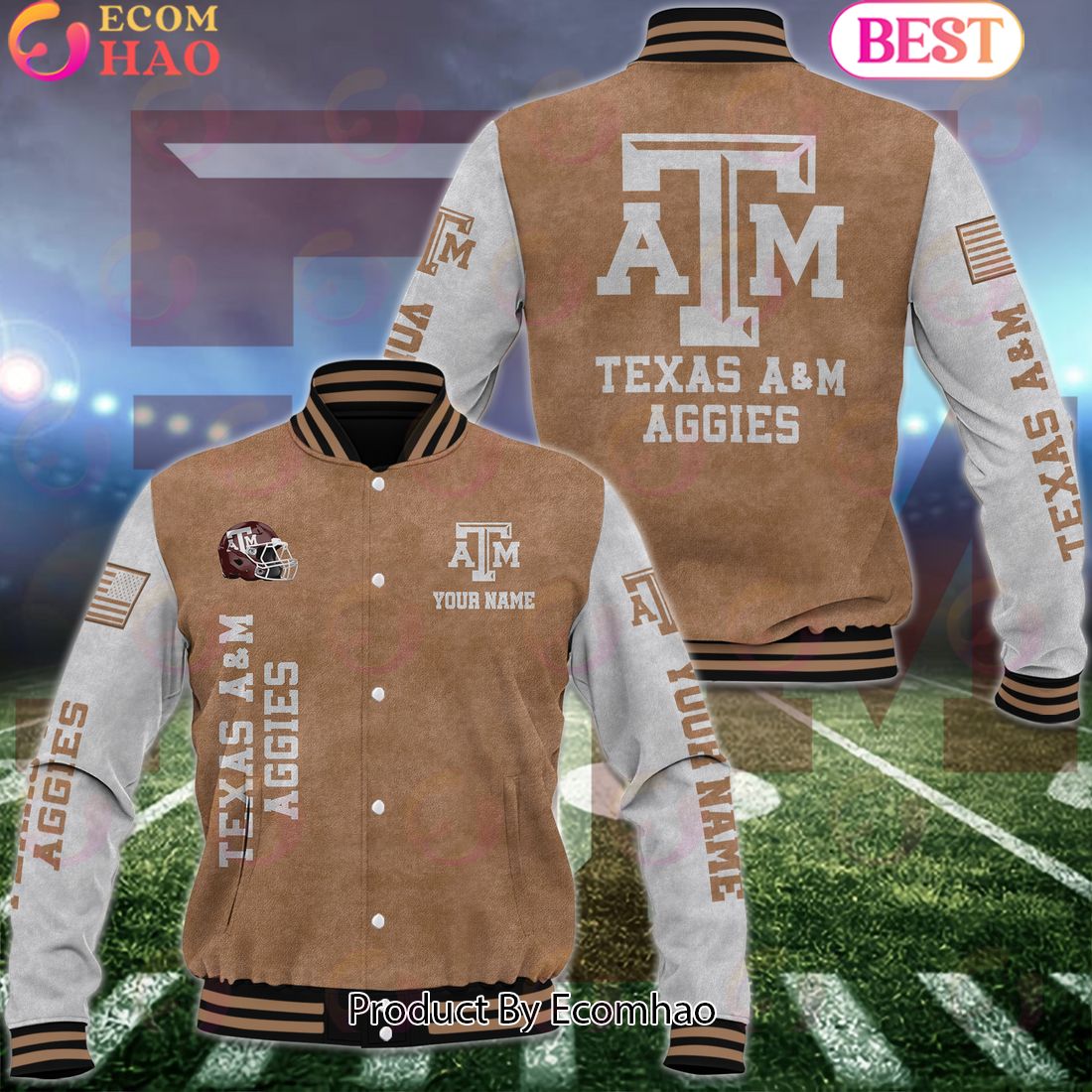 NCAA Texas A&M Aggies Salute to Service For Veteran Day Color Custom Name Baseball Jacket