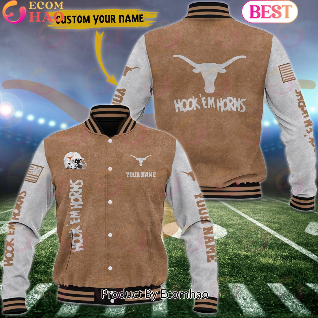 NCAA Texas Longhorns Salute to Service For Veteran Day Color Custom Name Baseball Jacket