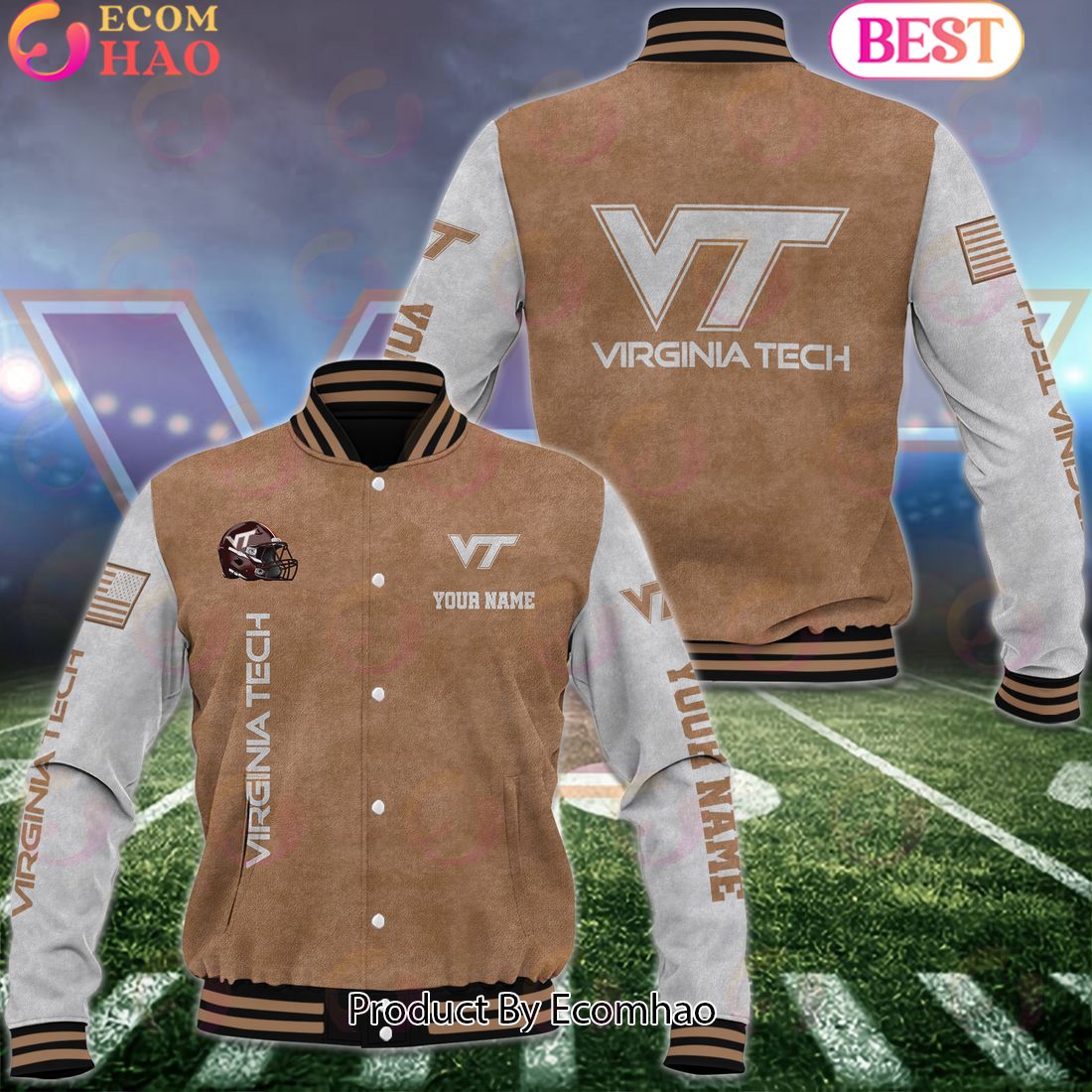 NCAA Virginia Tech Hokies Salute to Service For Veteran Day Color Custom Name Baseball Jacket