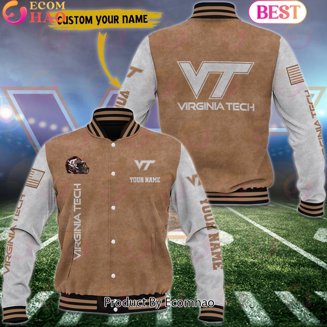 NCAA Virginia Tech Hokies Salute to Service For Veteran Day Color Custom Name Baseball Jacket