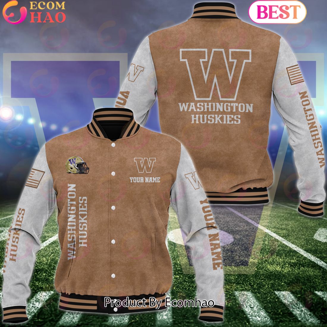 NCAA Washington Huskies Salute to Service For Veteran Day Color Custom Name Baseball Jacket