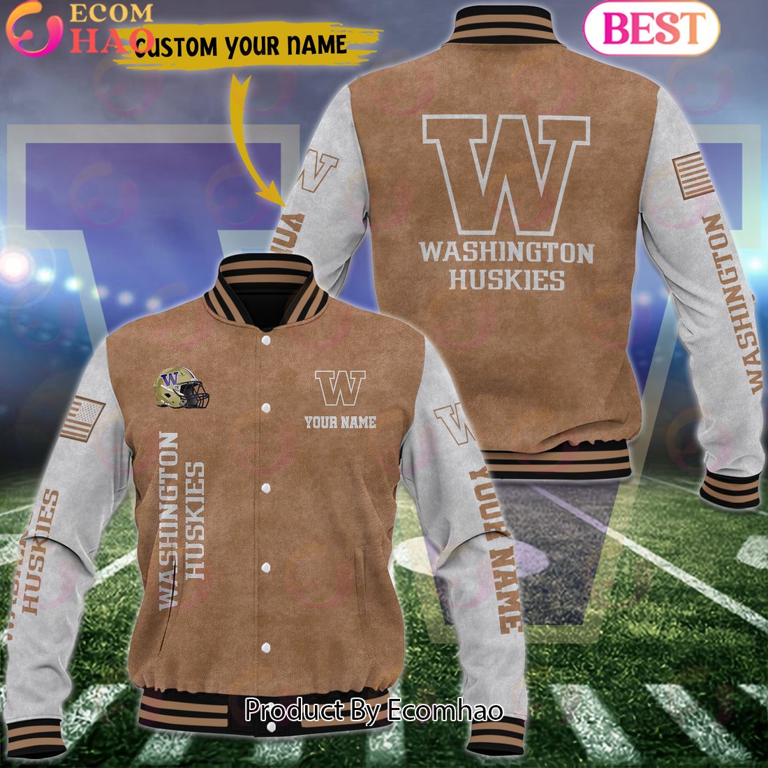 NCAA Washington Huskies Salute to Service For Veteran Day Color Custom Name Baseball Jacket