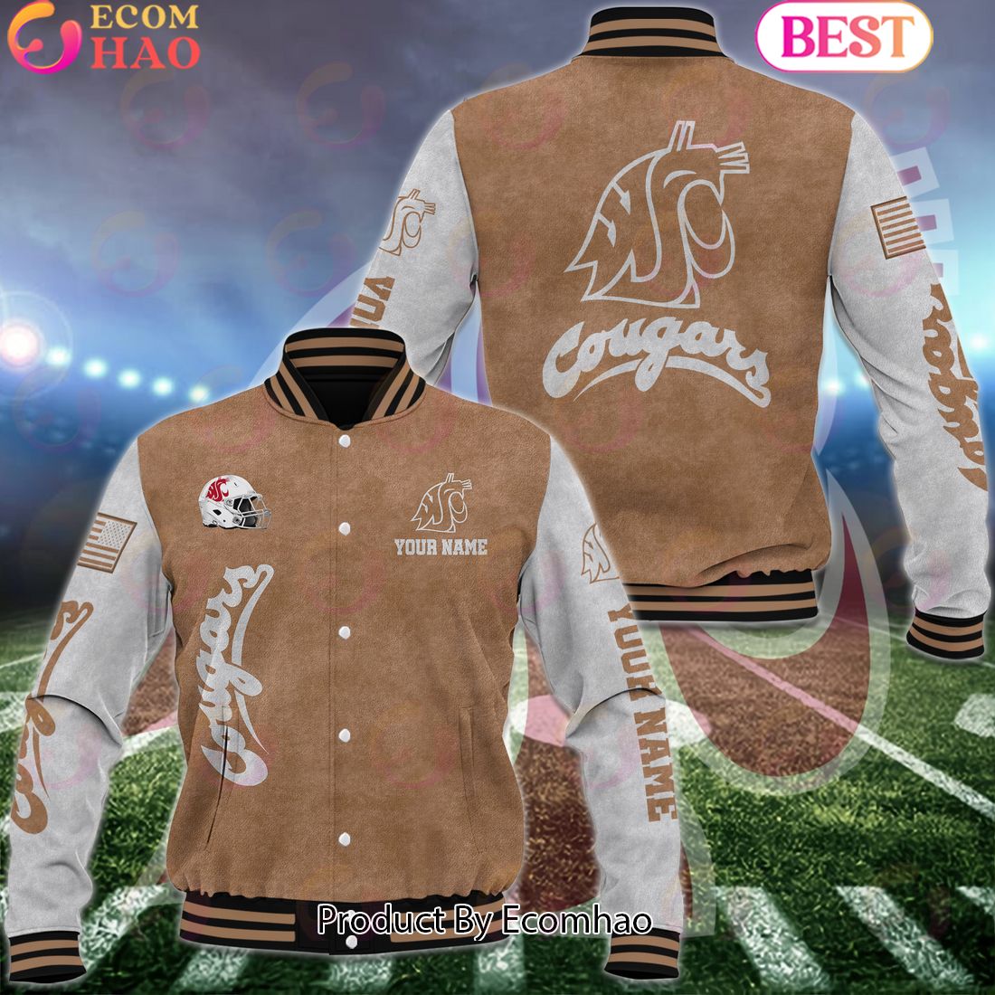 NCAA Washington State Cougars Salute to Service For Veteran Day Color Custom Name Baseball Jacket