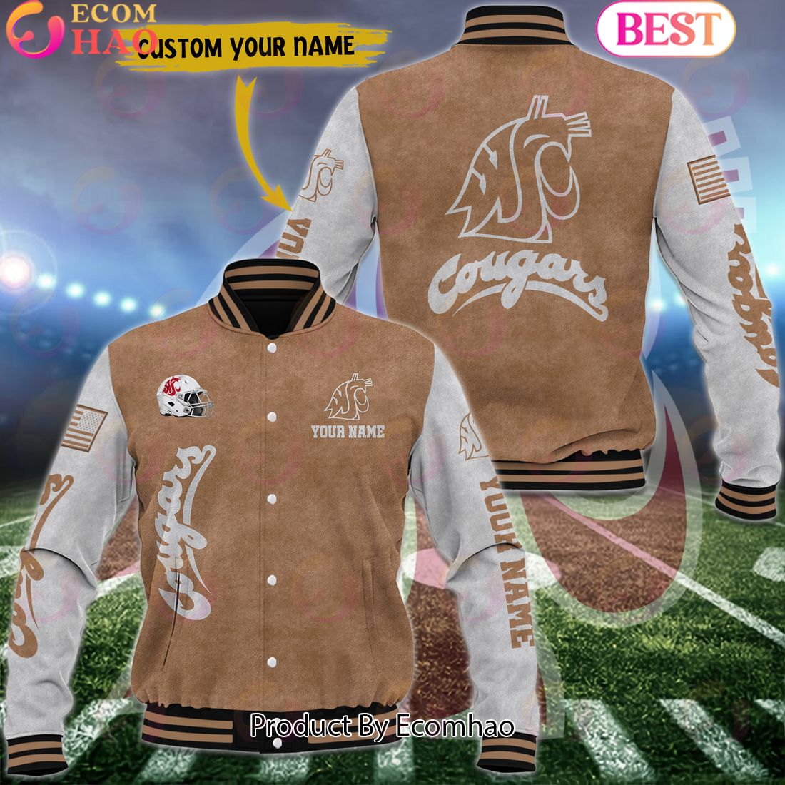 NCAA Washington State Cougars Salute to Service For Veteran Day Color Custom Name Baseball Jacket