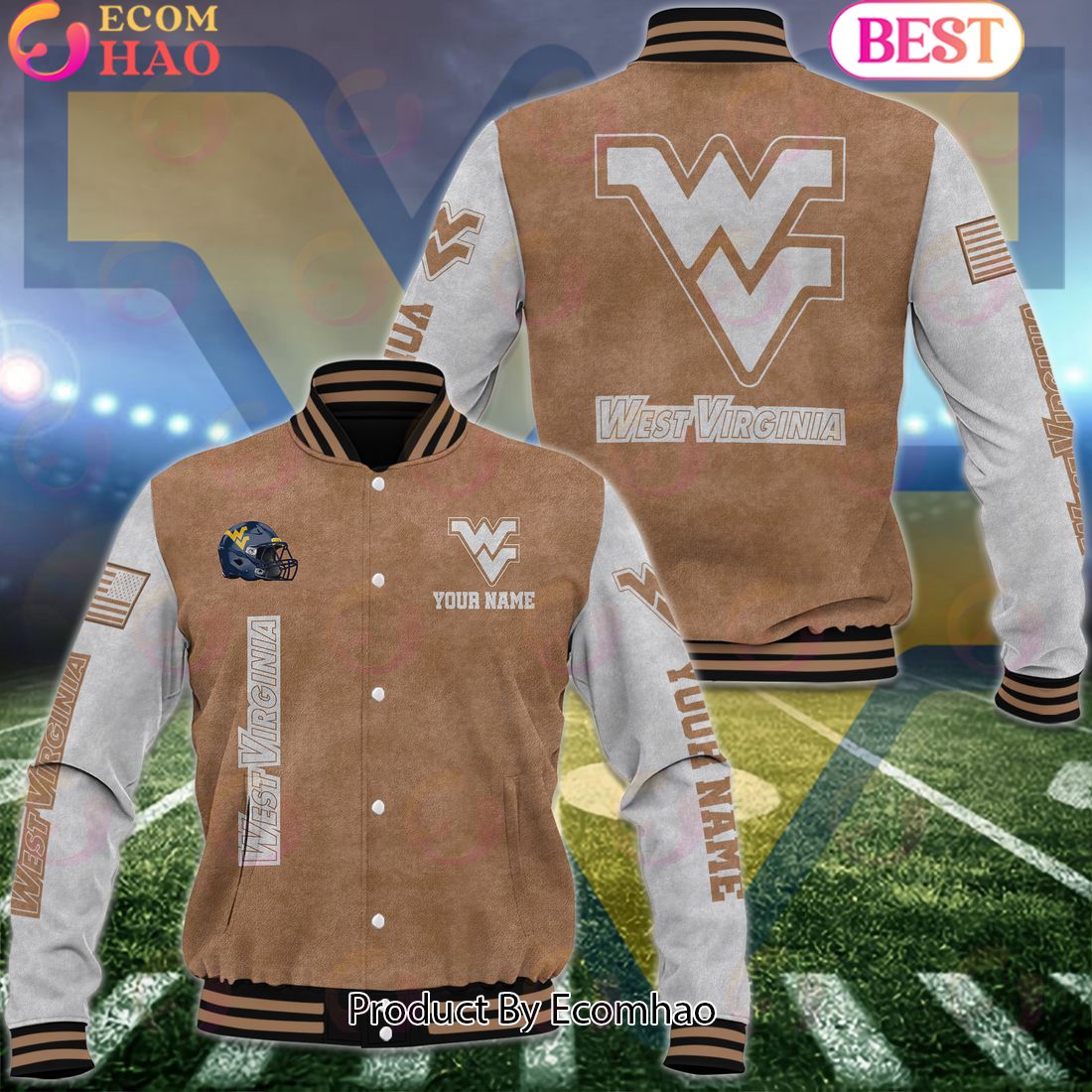 NCAA West Virginia Mountaineers Salute to Service For Veteran Day Color Custom Name Baseball Jacket