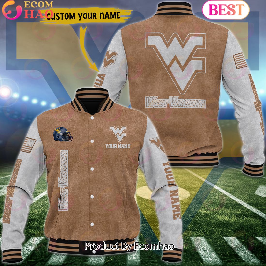 NCAA West Virginia Mountaineers Salute to Service For Veteran Day Color Custom Name Baseball Jacket