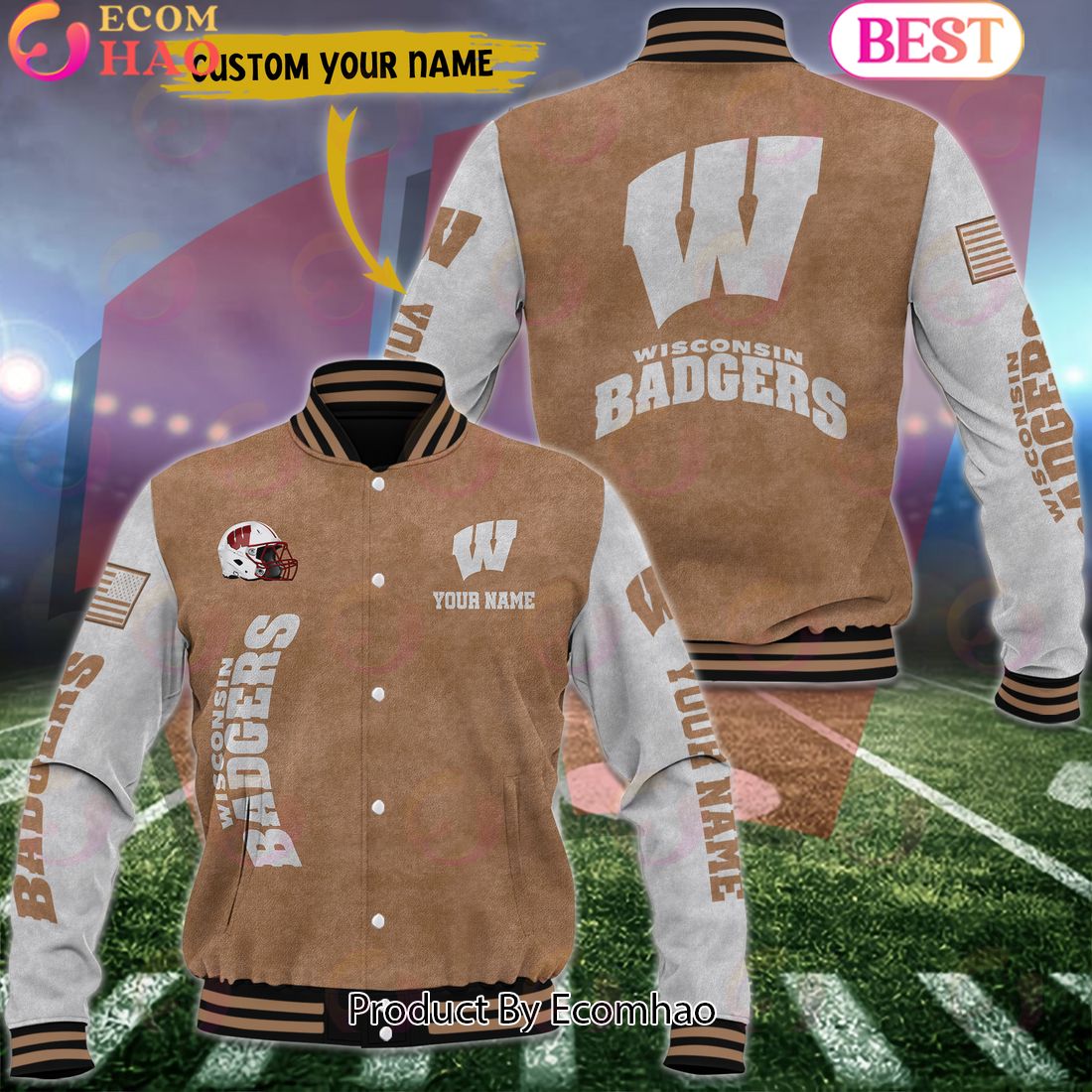 NCAA Wisconsin Badgers Salute to Service For Veteran Day Color Custom Name Baseball Jacket