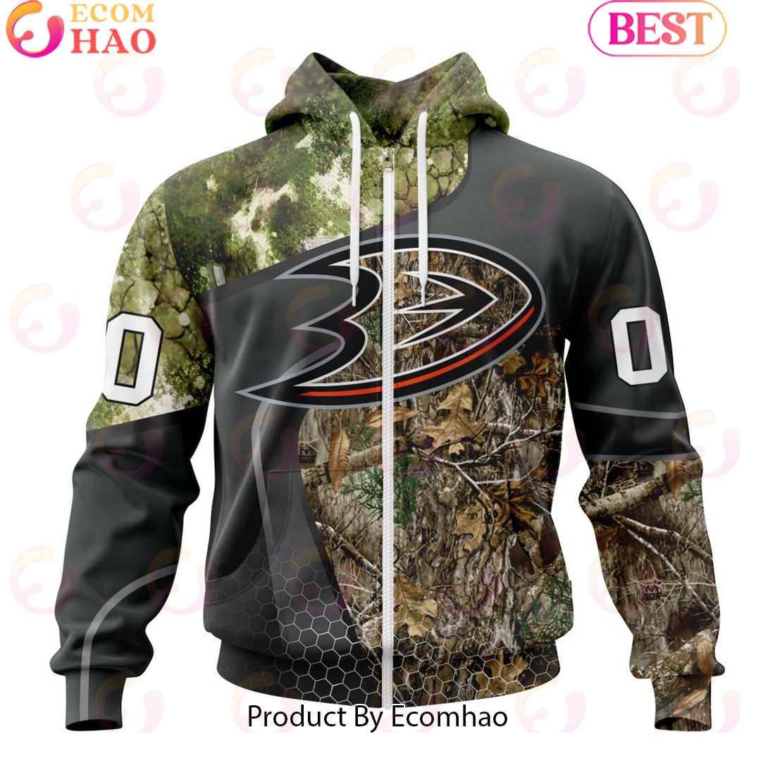 Personalized NHL Anaheim Ducks Special Hunting Camo Design Full Printed Hoodie