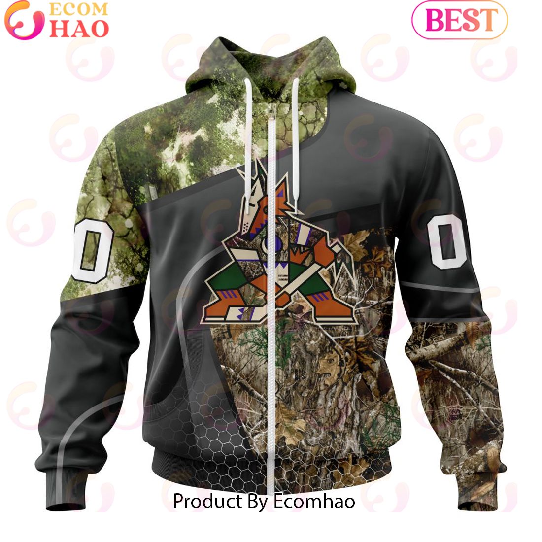 Personalized NHL Arizona Coyotes Special Hunting Camo Design Full Printed Hoodie