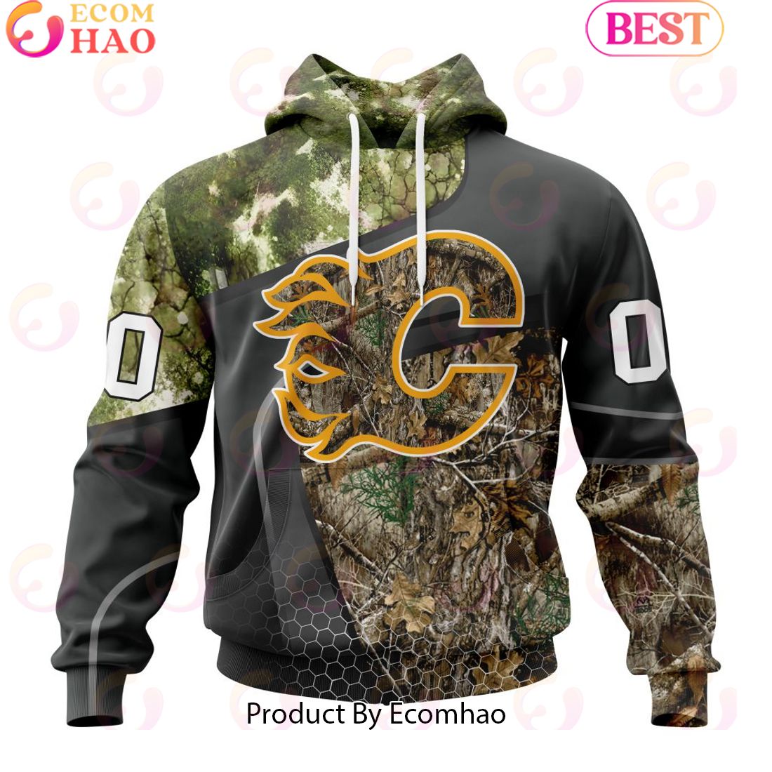 Personalized NHL Calgary Flames Special Hunting Camo Design Full Printed Hoodie