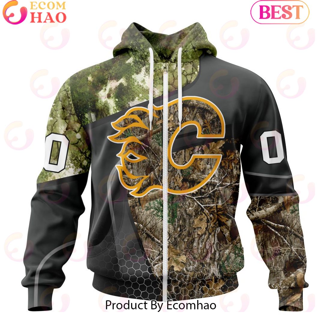 Personalized NHL Calgary Flames Special Hunting Camo Design Full Printed Hoodie