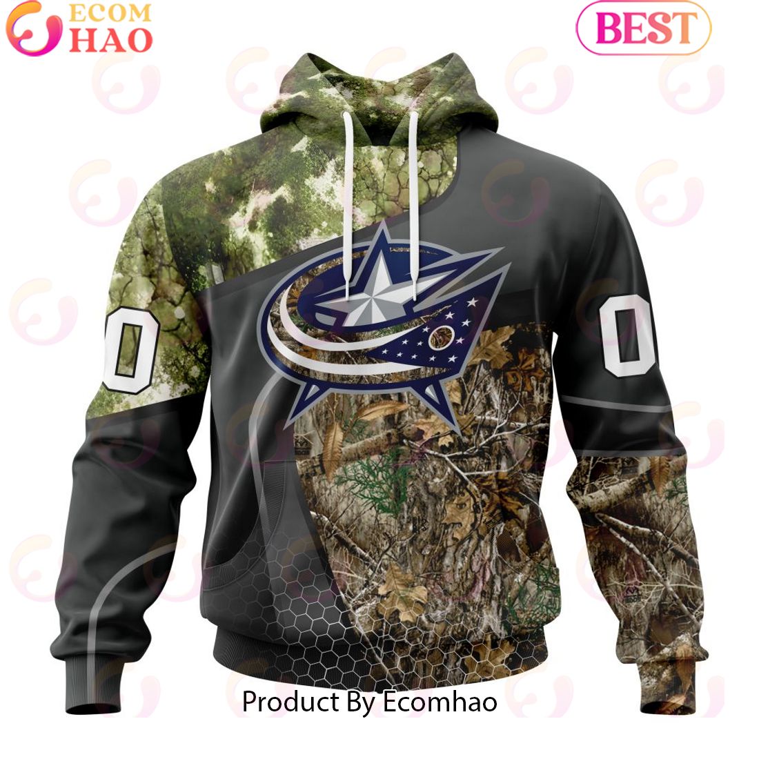 Personalized NHL Columbus Blue Jackets Special Hunting Camo Design Full Printed Hoodie