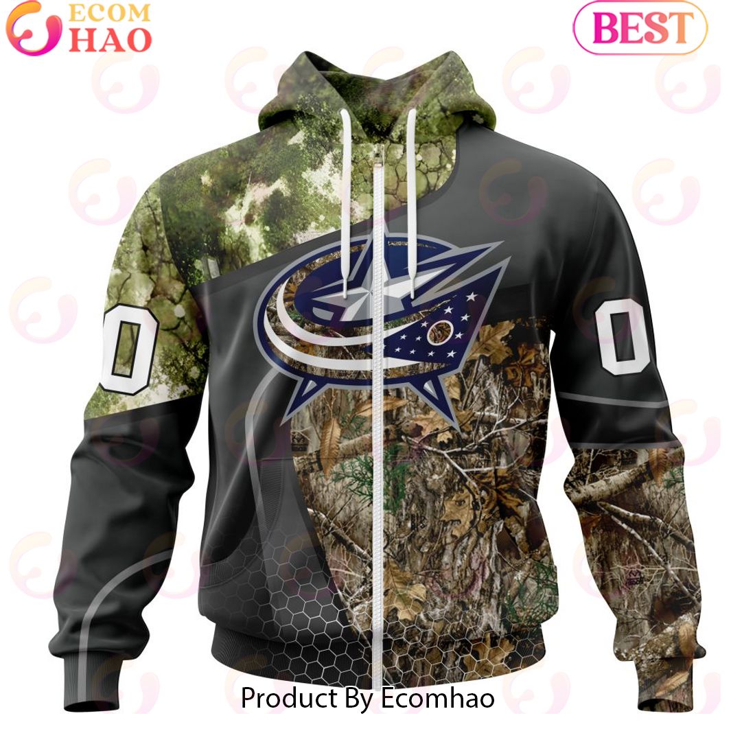 Personalized NHL Columbus Blue Jackets Special Hunting Camo Design Full Printed Hoodie