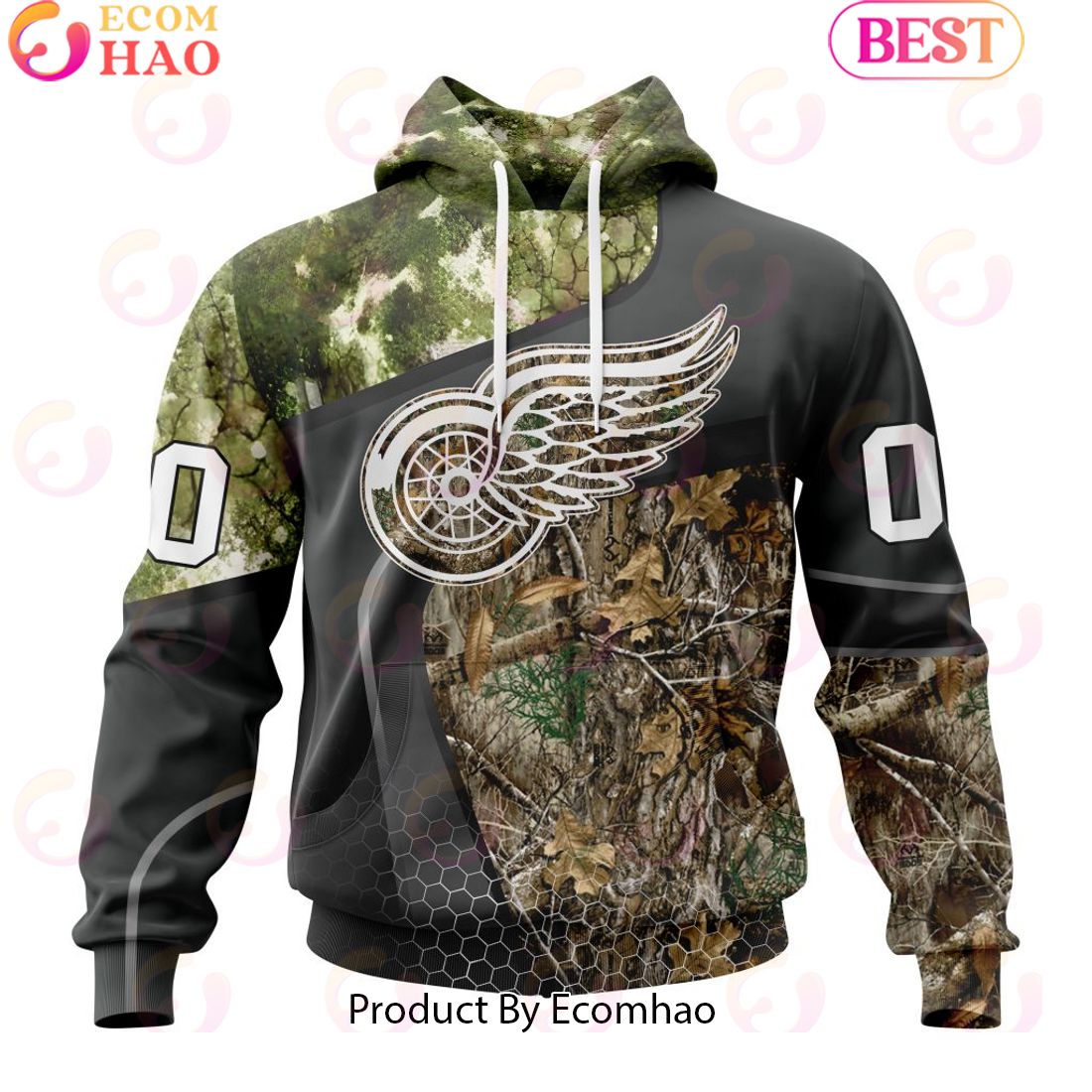 Personalized NHL Detroit Red Wings Special Hunting Camo Design Full Printed Hoodie