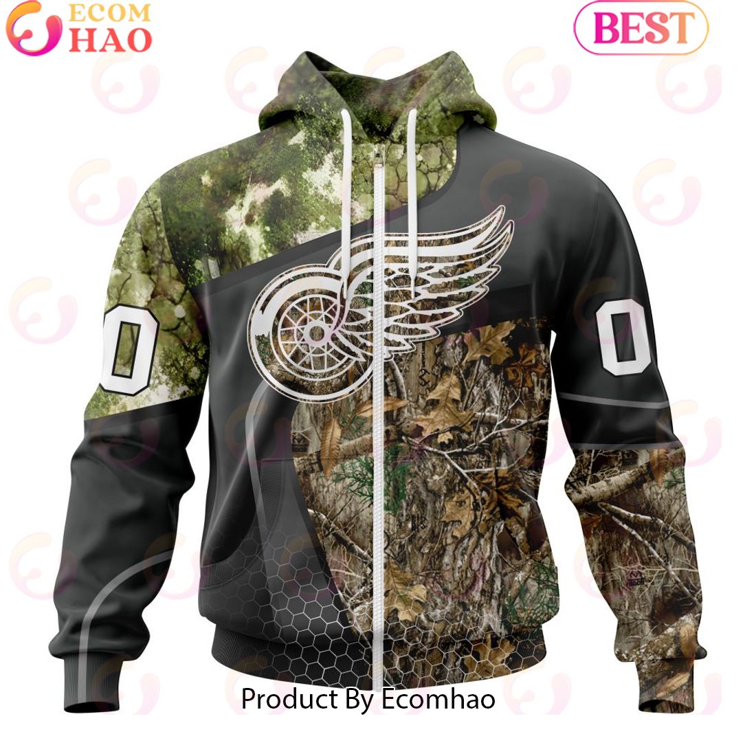 Personalized NHL Detroit Red Wings Special Hunting Camo Design Full Printed Hoodie