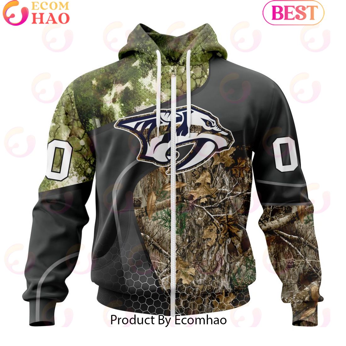 Personalized NHL Nashville Predators Special Hunting Camo Design Full Printed Hoodie