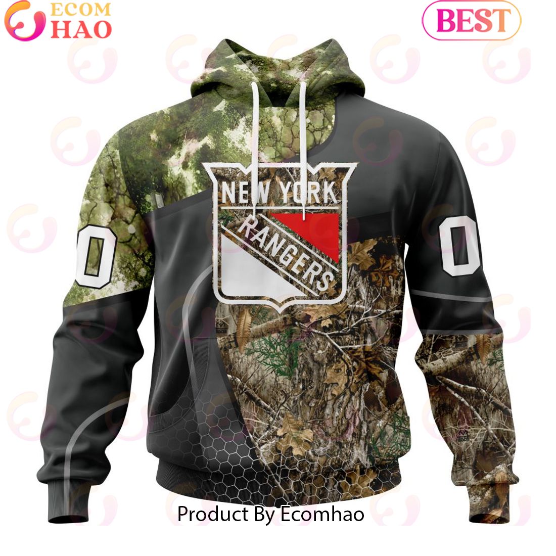 Personalized NHL New York Rangers Special Hunting Camo Design Full Printed Hoodie